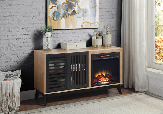 Mena Fireplace with Storage  - Oak