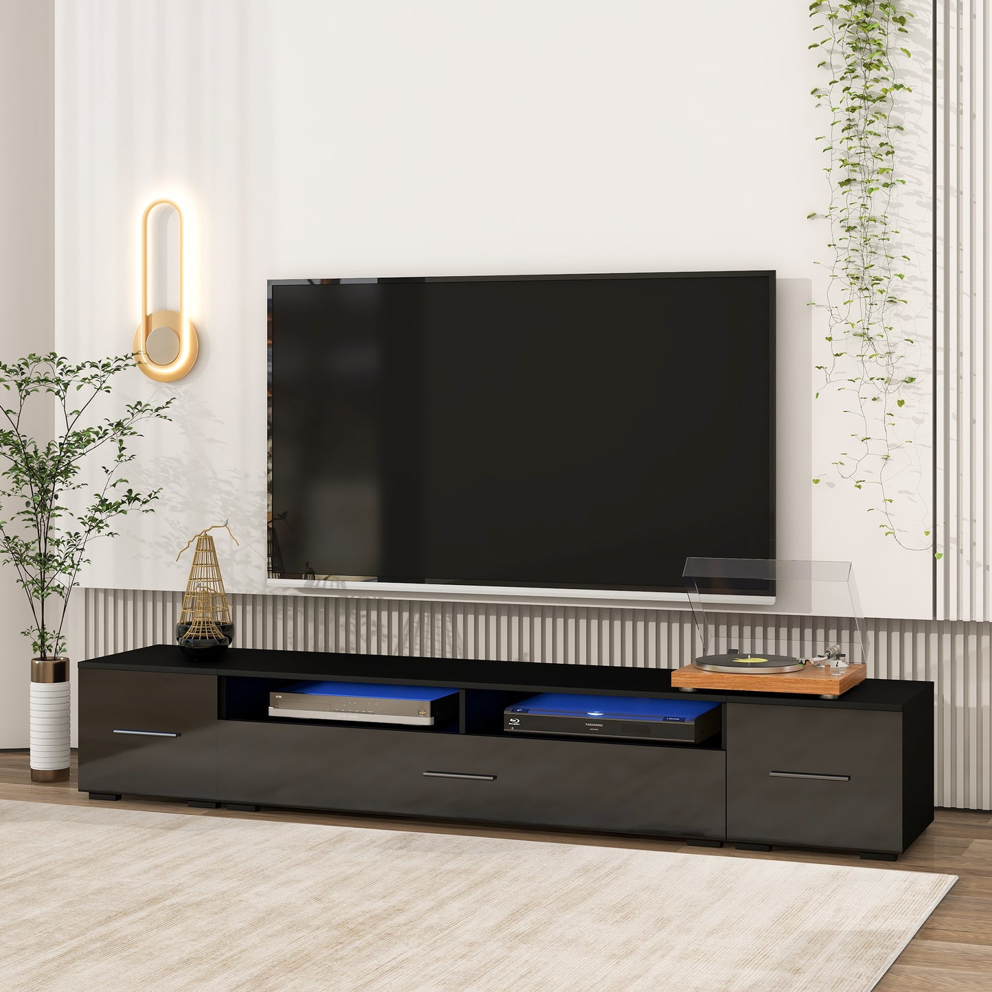 Jig Minimalist Design TV Stand with LED Lights - Black