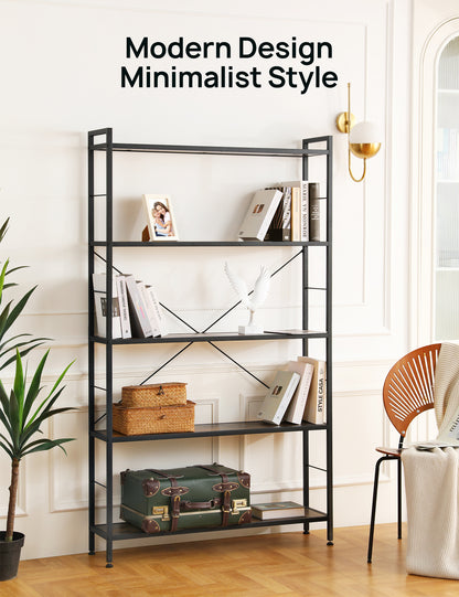 Freestanding Tall Bookcase with Steel Frame