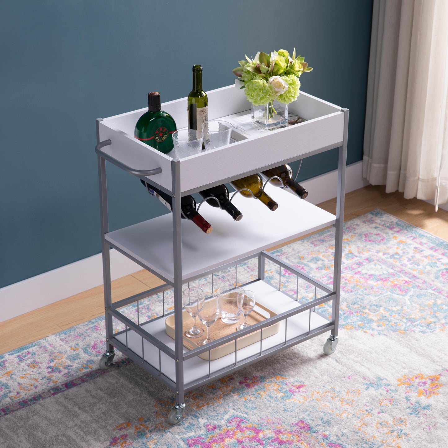 Smart Serve Bar Cart - White & Silver