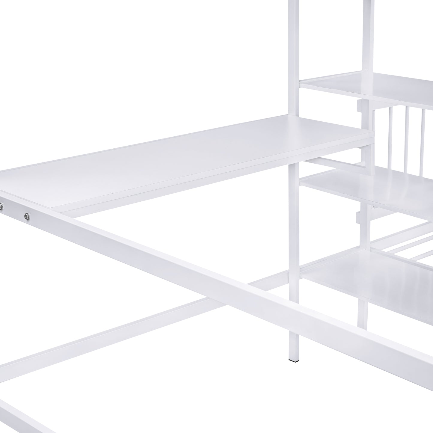 Harmony Haven Twin Loft Bed with Integrated Desk, Storage, and Staircase, Snow White