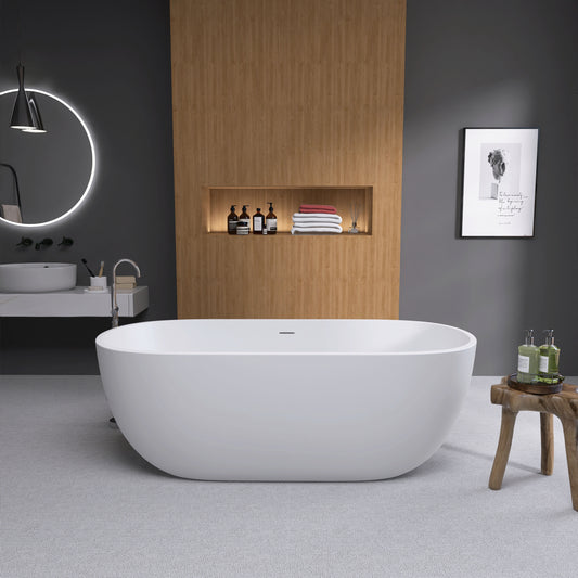 Hana 65" Oval Shape  Acrylic Freestanding  Soaking Bathtub - Matte White