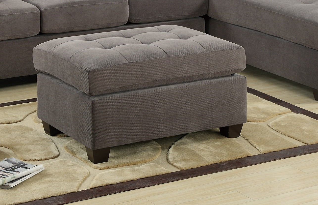 Waffle Suede Fabric Ottoman - Charcoal