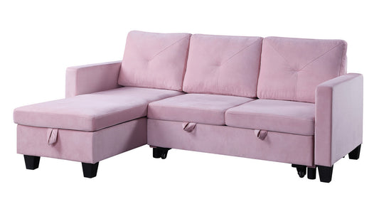 Nova Velvet Reversible Sleeper Sectional Sofa with Storage - Pink