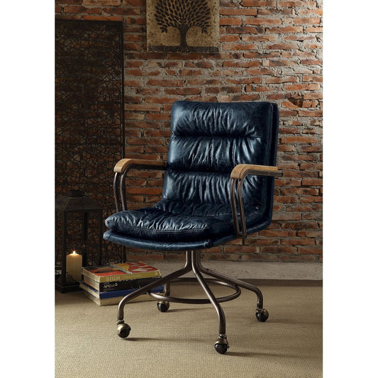 Vintage Blue Top Grain Leather Office Chair