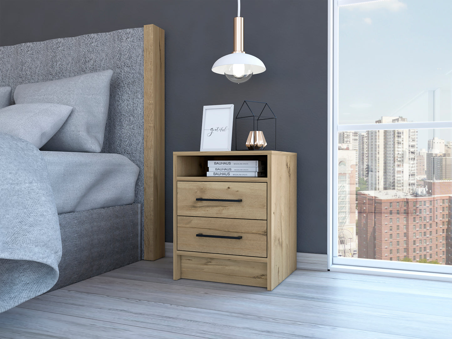 Eter Nightstand Two Drawers - Light Oak