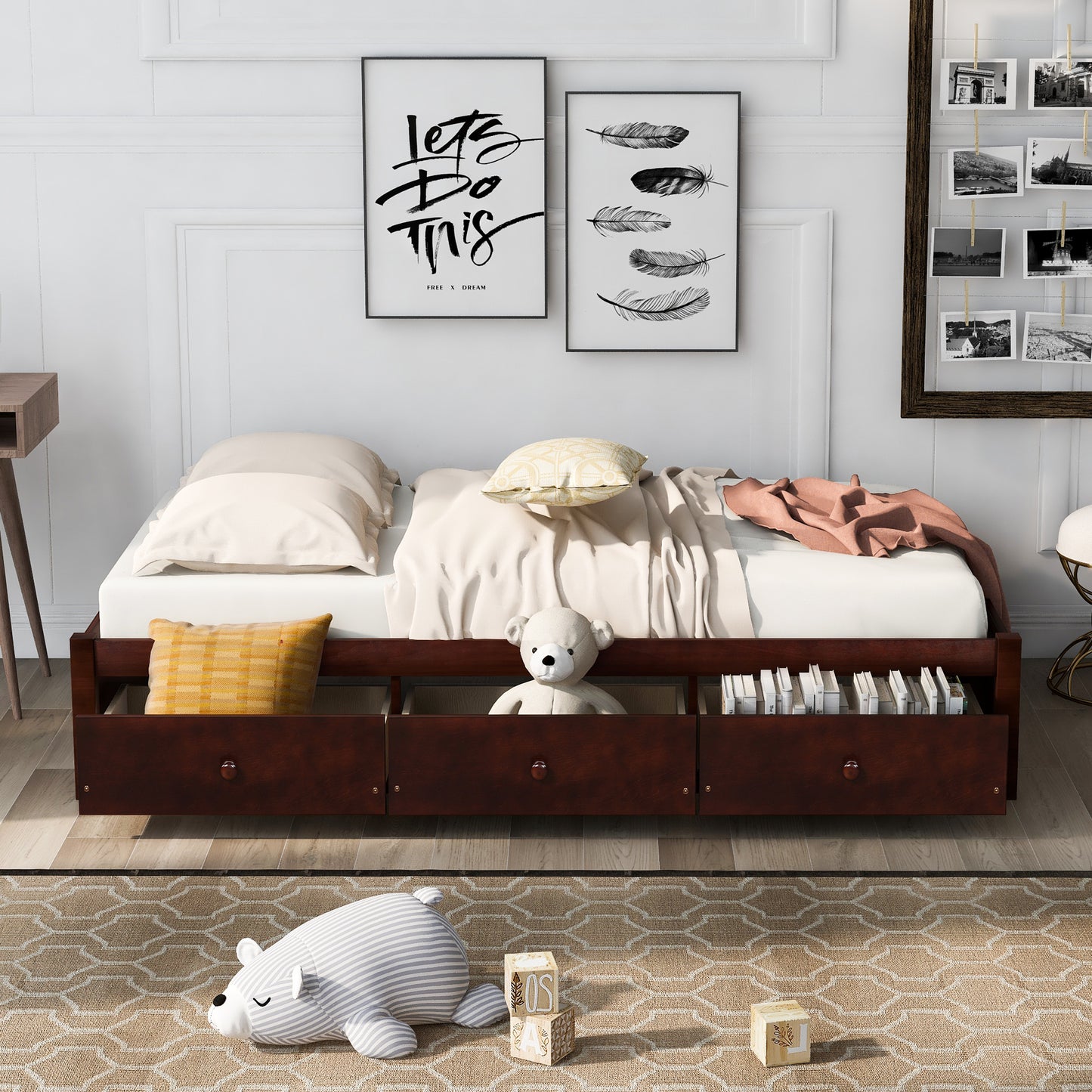 Oris Twin Size Wood Platform Bed - Cherry