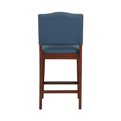 Blue Leather Nailhead Counter Stool