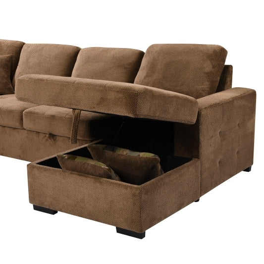 Haven Deluxe Storage Chaise Sectional Sofa - Brown