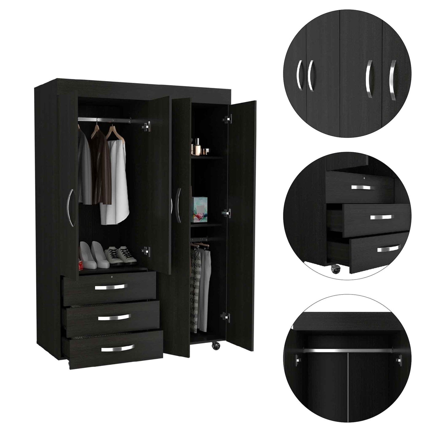 Vista Noir 3-Drawer Wardrobe