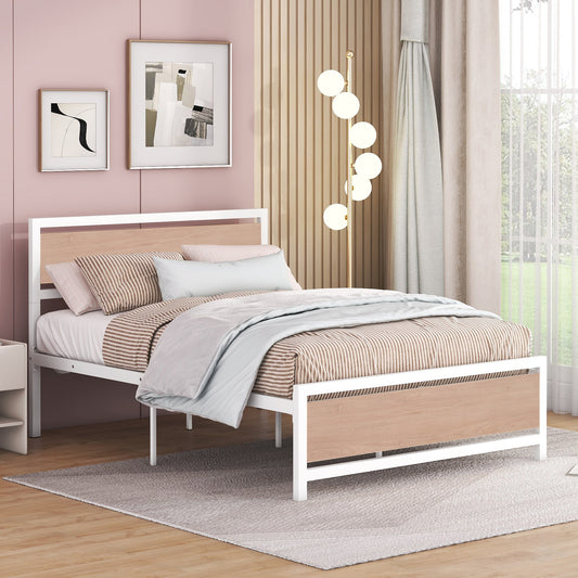 Quasar Full Size Metal and Wood Platform Bed - White