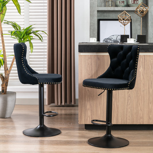 Rise 180 Velvet Barstools Adjusatble Seat Height - Black Set of 2