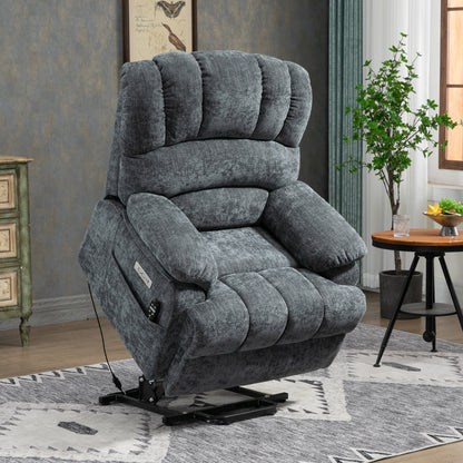 Mia Heat Massage Chenille Power Lift Recliner Chair - Blue-Gray