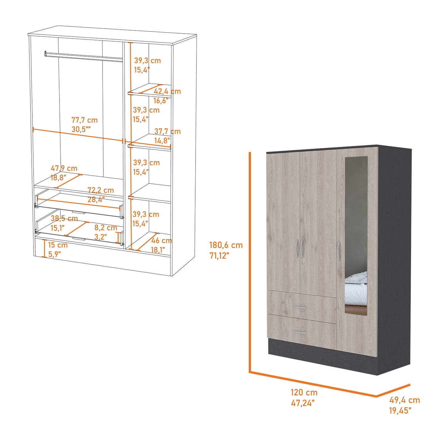 Elegant Reflections 2-Drawer Armoire