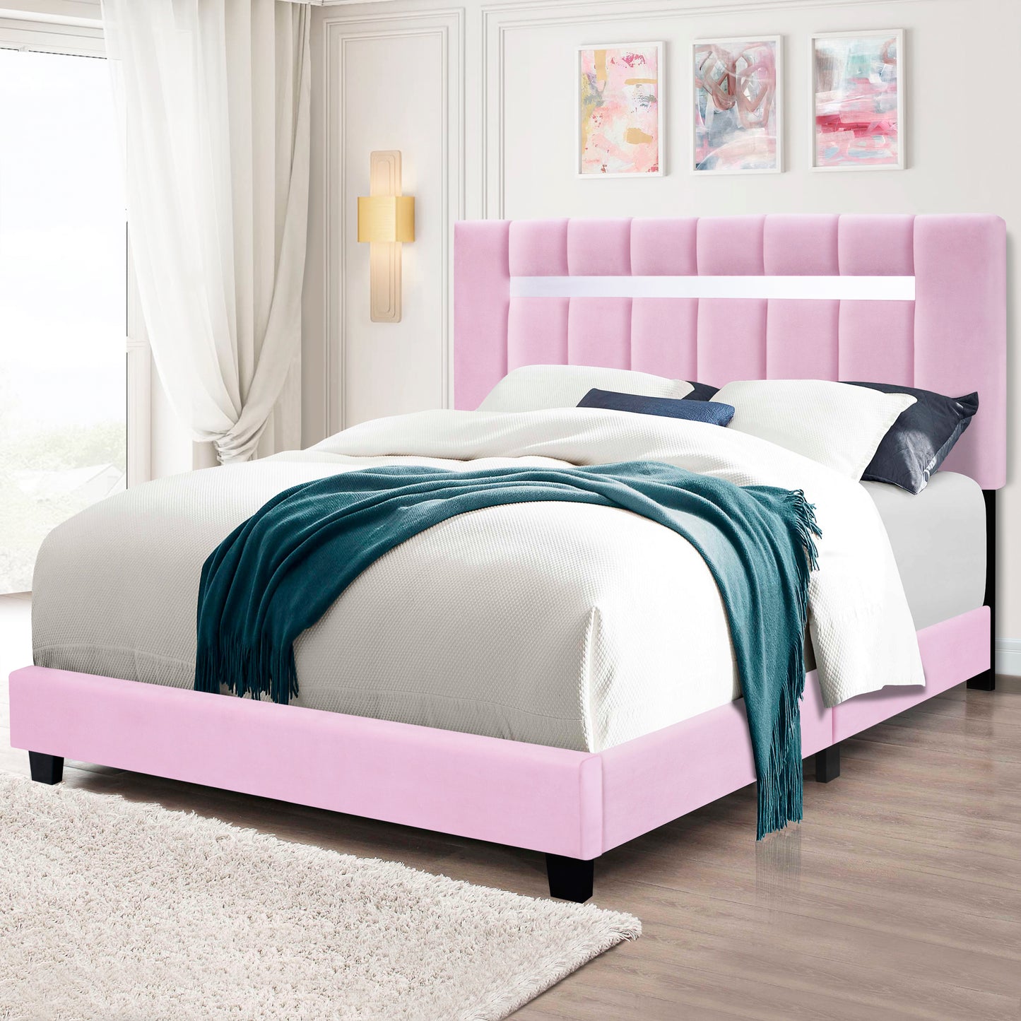 York Queen Size Platform Bed with Adjustable Height - Pink