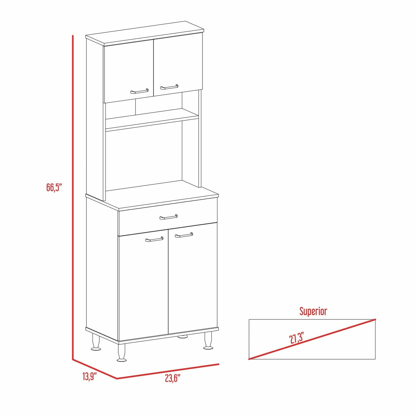 Santa 1-Drawer 1-Shelf Area Pantry with Adjustable Metal Legs - White