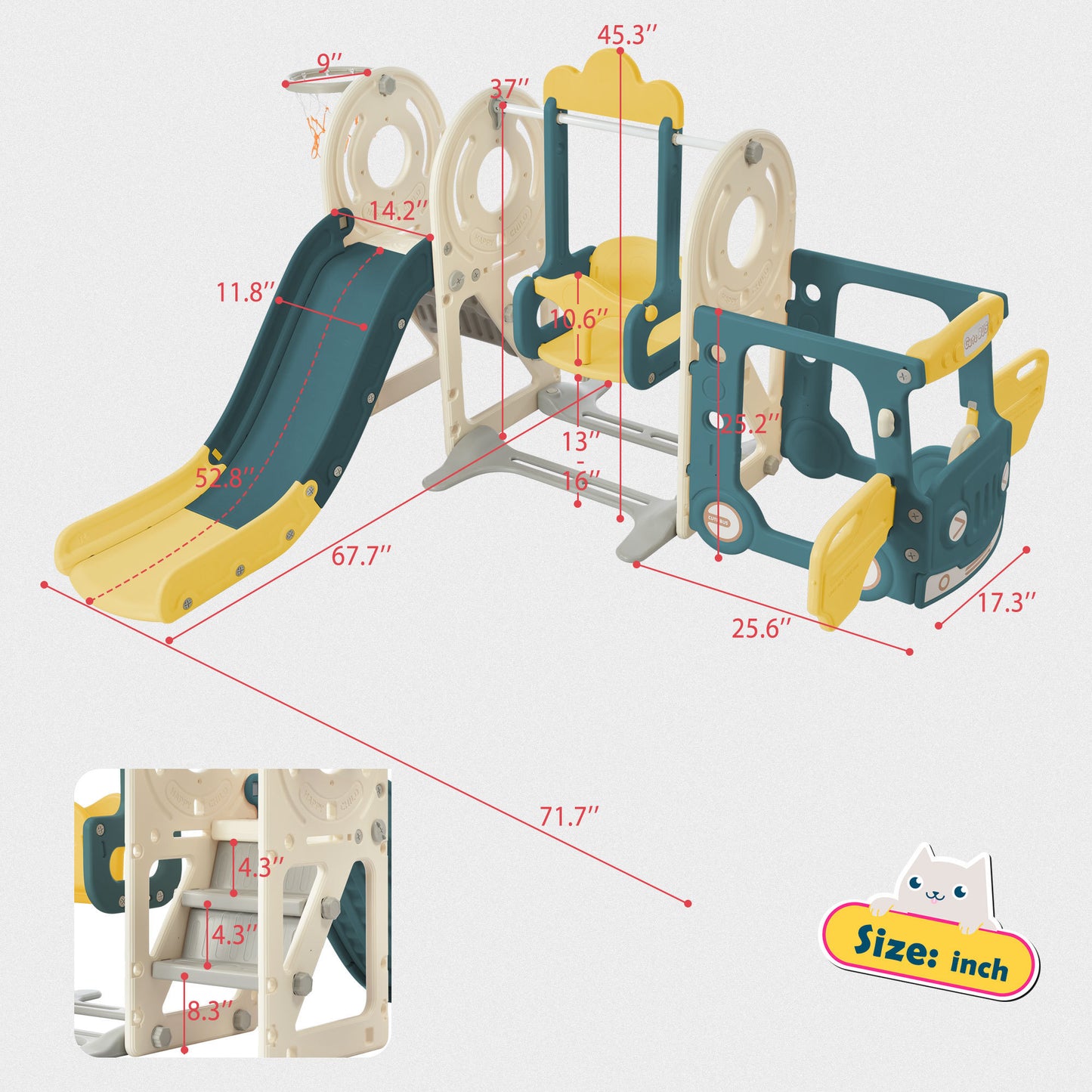 Kids Swing-N-Slide with Bus Play Set - Yellow