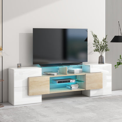 Trax TV Stand with 2 Illuminated Glass Shelves - Wood