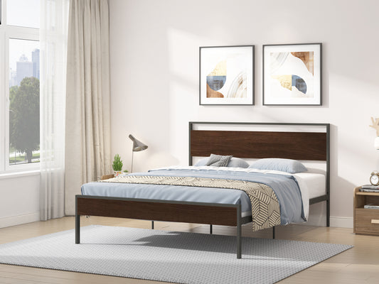 Ceres Queen Size Metal Bed - Walnut