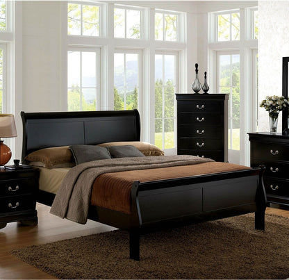 Louis Philippe Solid Wood Queen Size Bed - Black