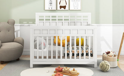 Baby Safe Crib Pine Solid Wood Non-Toxic  - White