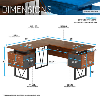 Tech Max Reversible L-Shape Workstation with Storage - Walnut