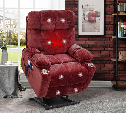 Lila Dual Motor Power Lift Recliner Chair with Heat Massage - Red