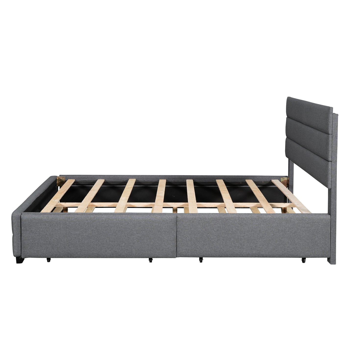 Eira Queen Size Upholstered Platform Bed with Trundle - Grey