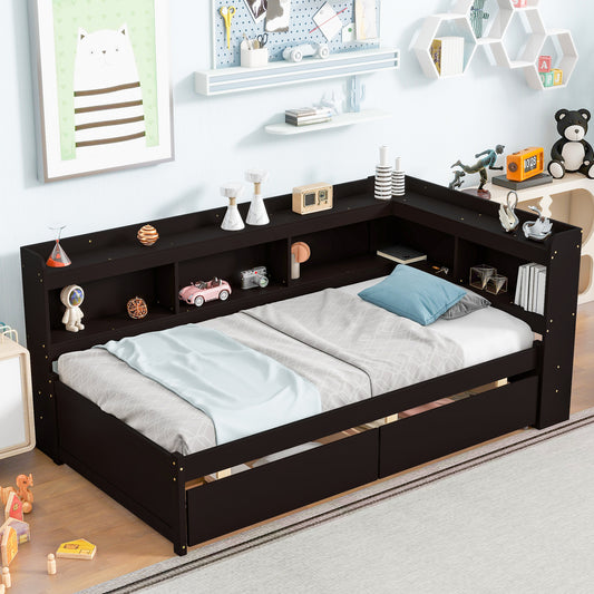 Parker Twin Size Daybed with Bookcases -Drawers - Espresso