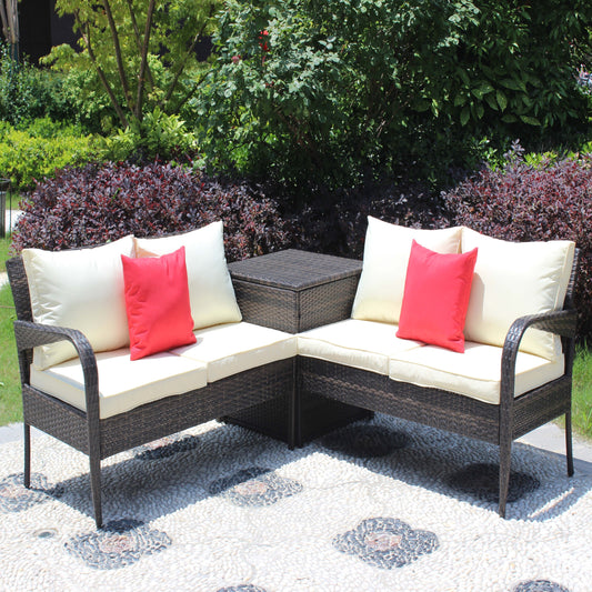 Berna 3 Pc Outdoor Patio Wicker Ratten Sofa Set - Brown