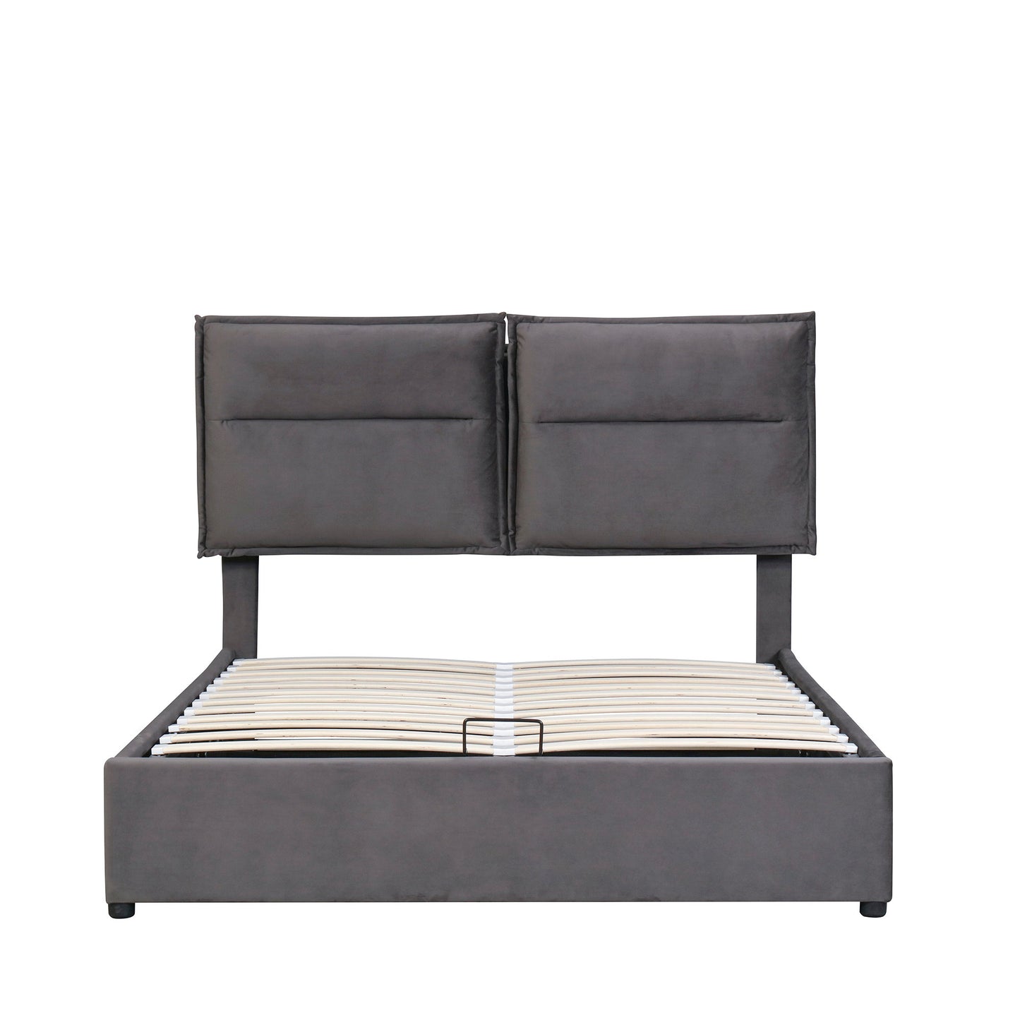 ElevateRest Queen Upholstered Platform Bed with HydraLift Storage, Gray