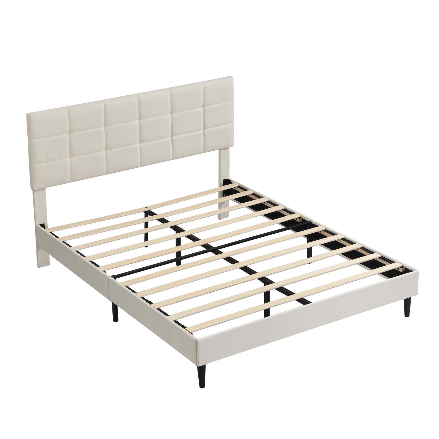 Elegant Full Size Platform Bed Frame - Beige