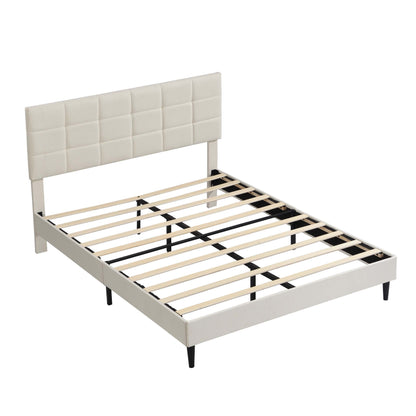 Elegant Full Size Platform Bed Frame - Beige