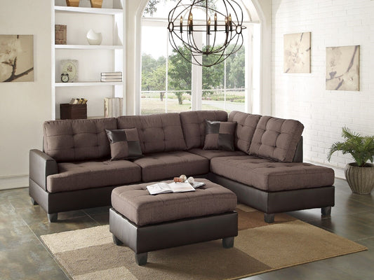 Lucia 3pc Sectional Polyfiber Cushion Sofa Set - Chocolate