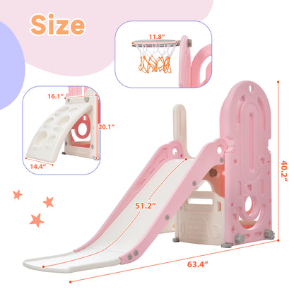 Kids Playground Climber Freestanding Slide Playset - Pink