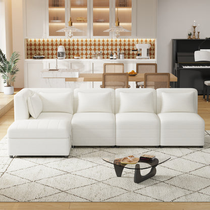 Lexi Sectional Sofa 5-seater Modular Couches with Storage Ottoman - Cream