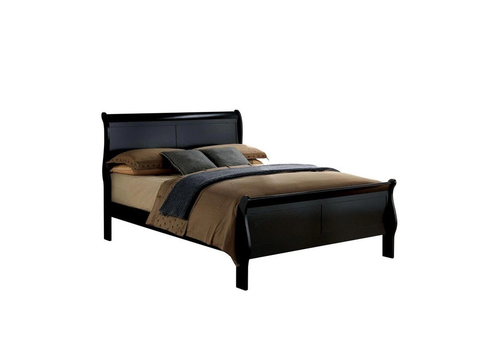 Louis Philippe Solid Wood Queen Size Bed - Black