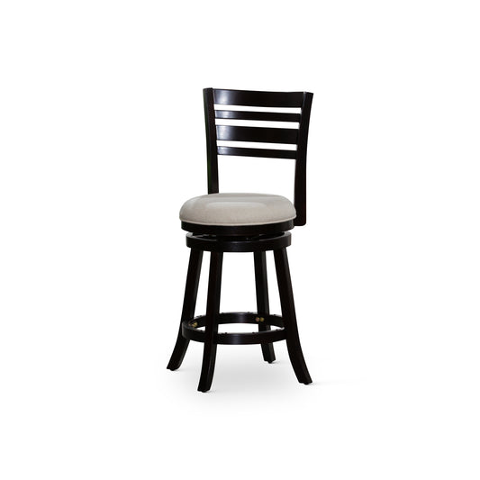 Counter Height Slat Back Swivel Stool, Espresso Finish, Beige Fabric Seat