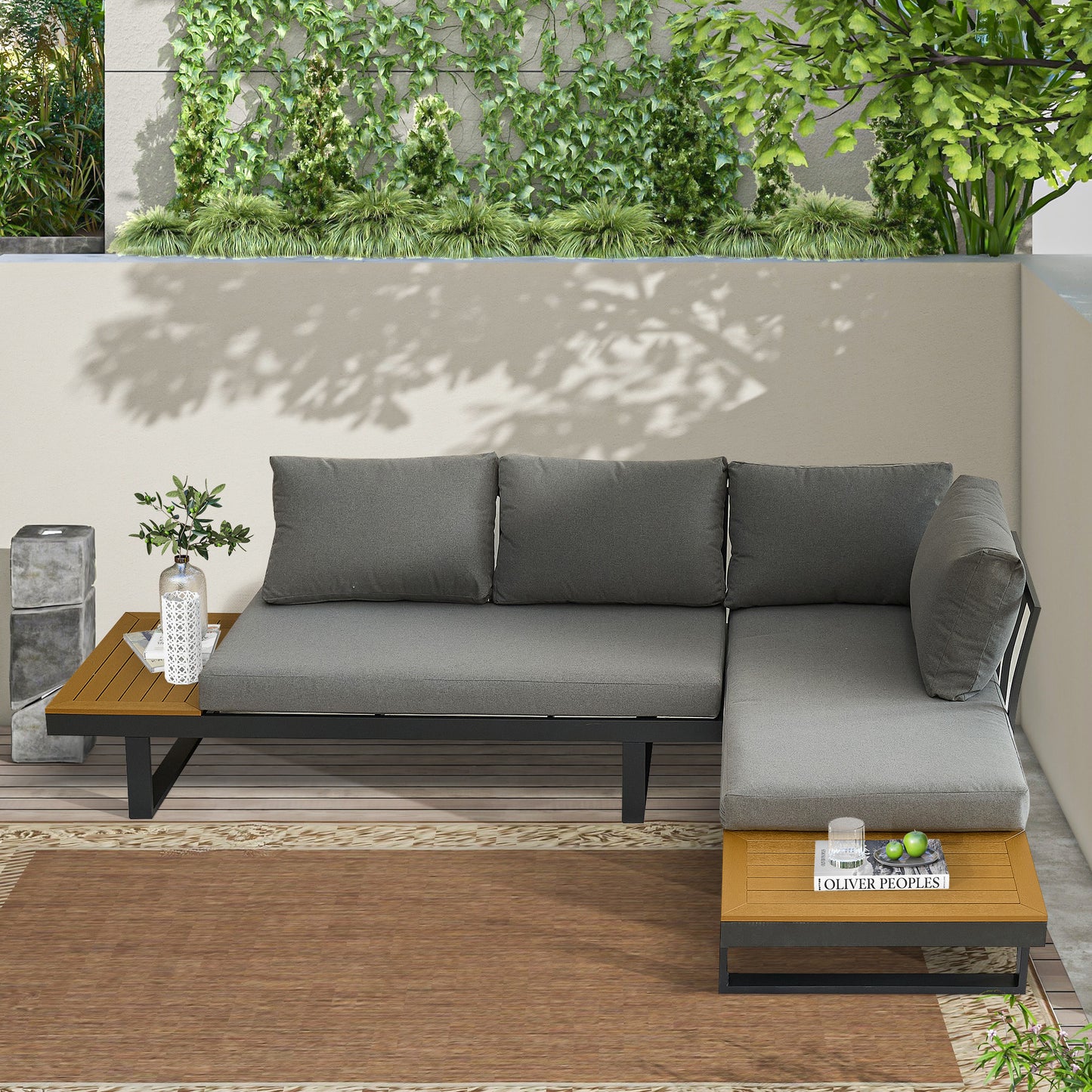 Aurora Aluminum Outdoor L-Shaped Sectional Sofa Set