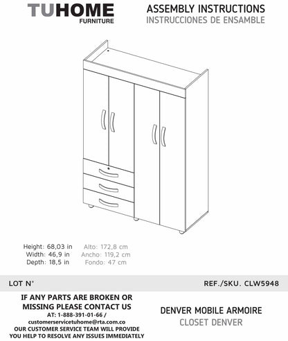 Vista Noir 3-Drawer Wardrobe