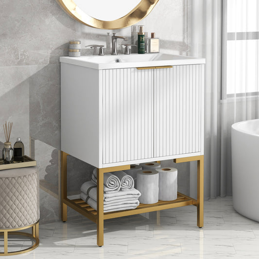 Gold Frame  Bathroom Vanity  - White