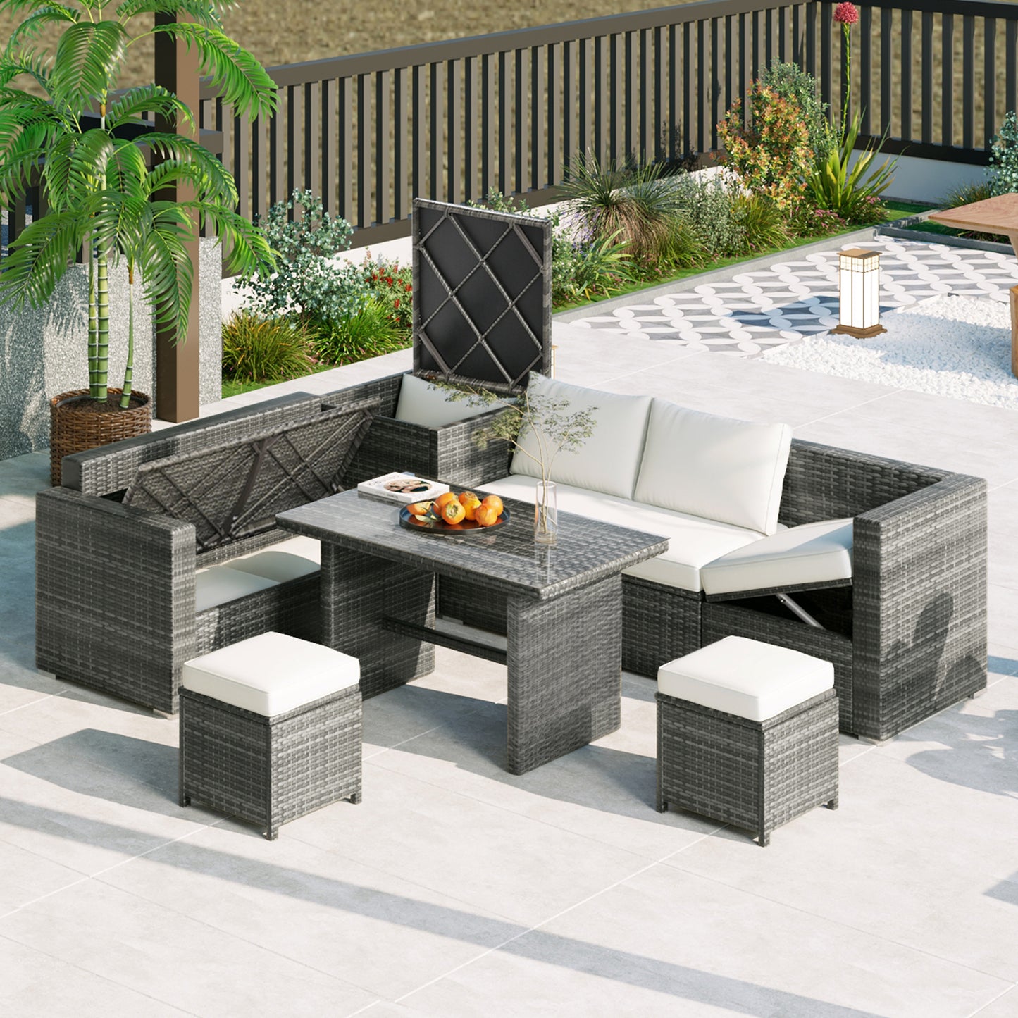 Eliana 6 Pc Outdoor All Weather PE Rattan Sectional Sofa Set - Beige