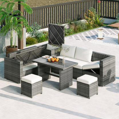 Eliana 6 Pc Outdoor All Weather PE Rattan Sectional Sofa Set - Beige