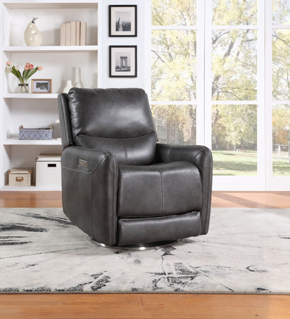 Elegant Triple-Power 360 Swivel Faux-Leather Recliner - Charcoal