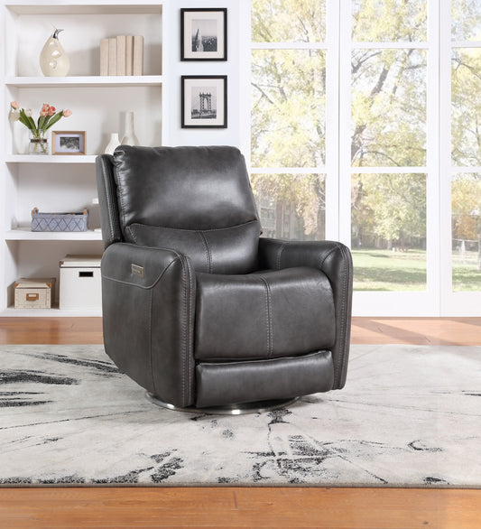 Elegant Triple-Power 360 Swivel Faux-Leather Recliner - Charcoal