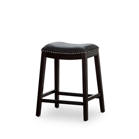 Viva Counter Stool, Espresso Finish, Black Leather Seat