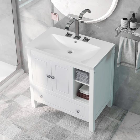 Wooden Bathroom Vanity with Ceramic Sink - White