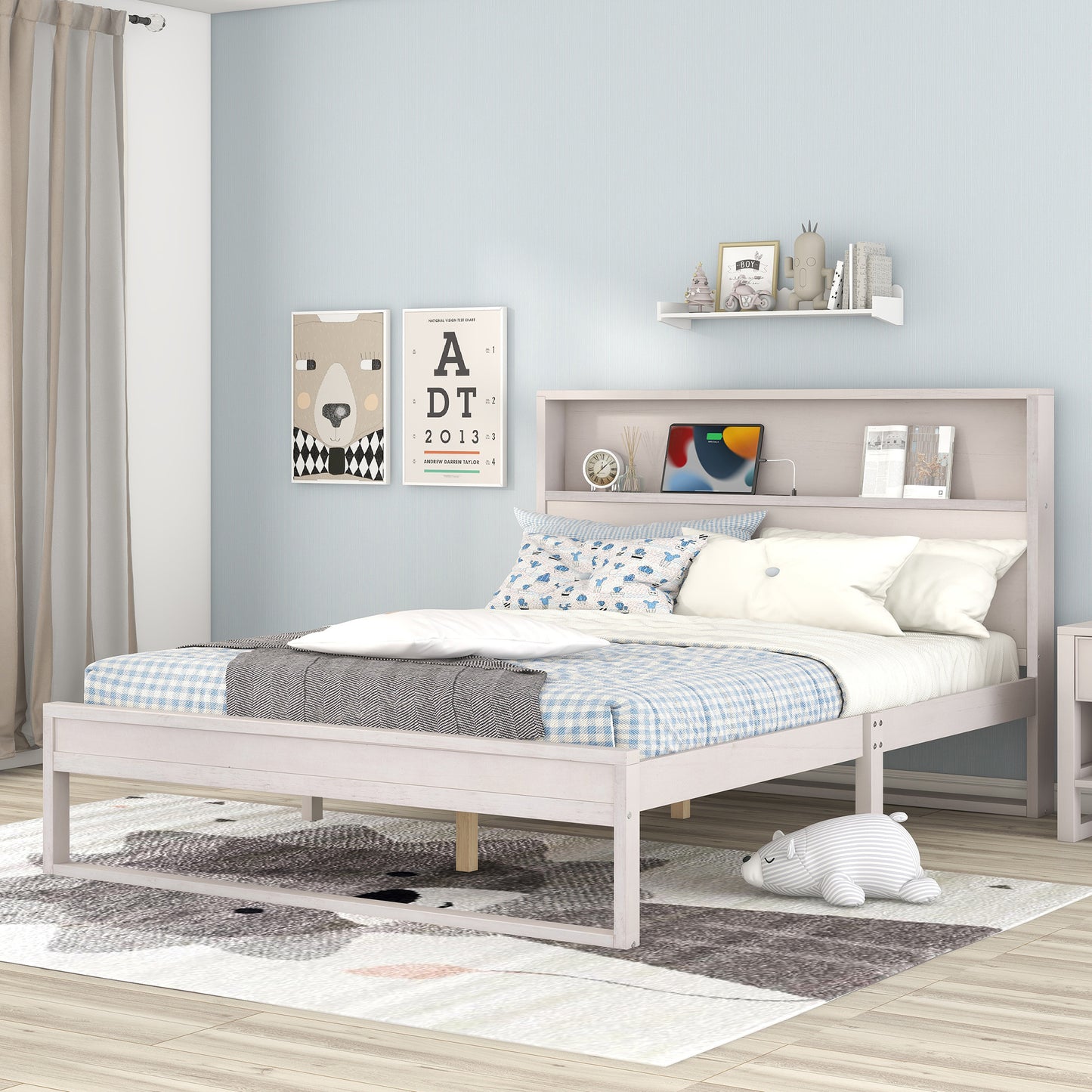 Mora Queen Size Platform Bed Frame with Storage - White