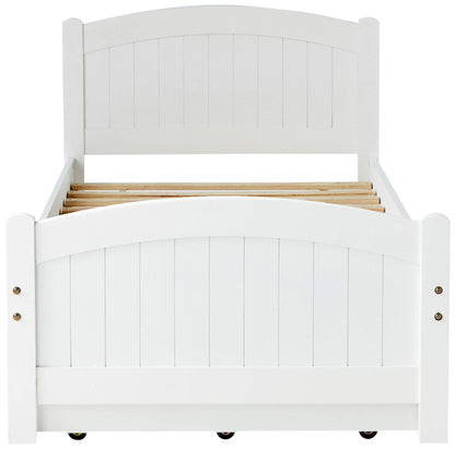 Bed With Trundle Slats For Kid - White