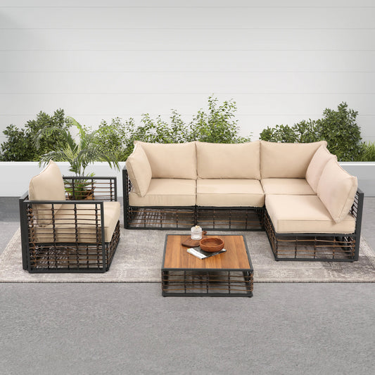 Eno 6 Pc Outdoor Patio Sectional Sofa Set - Beige